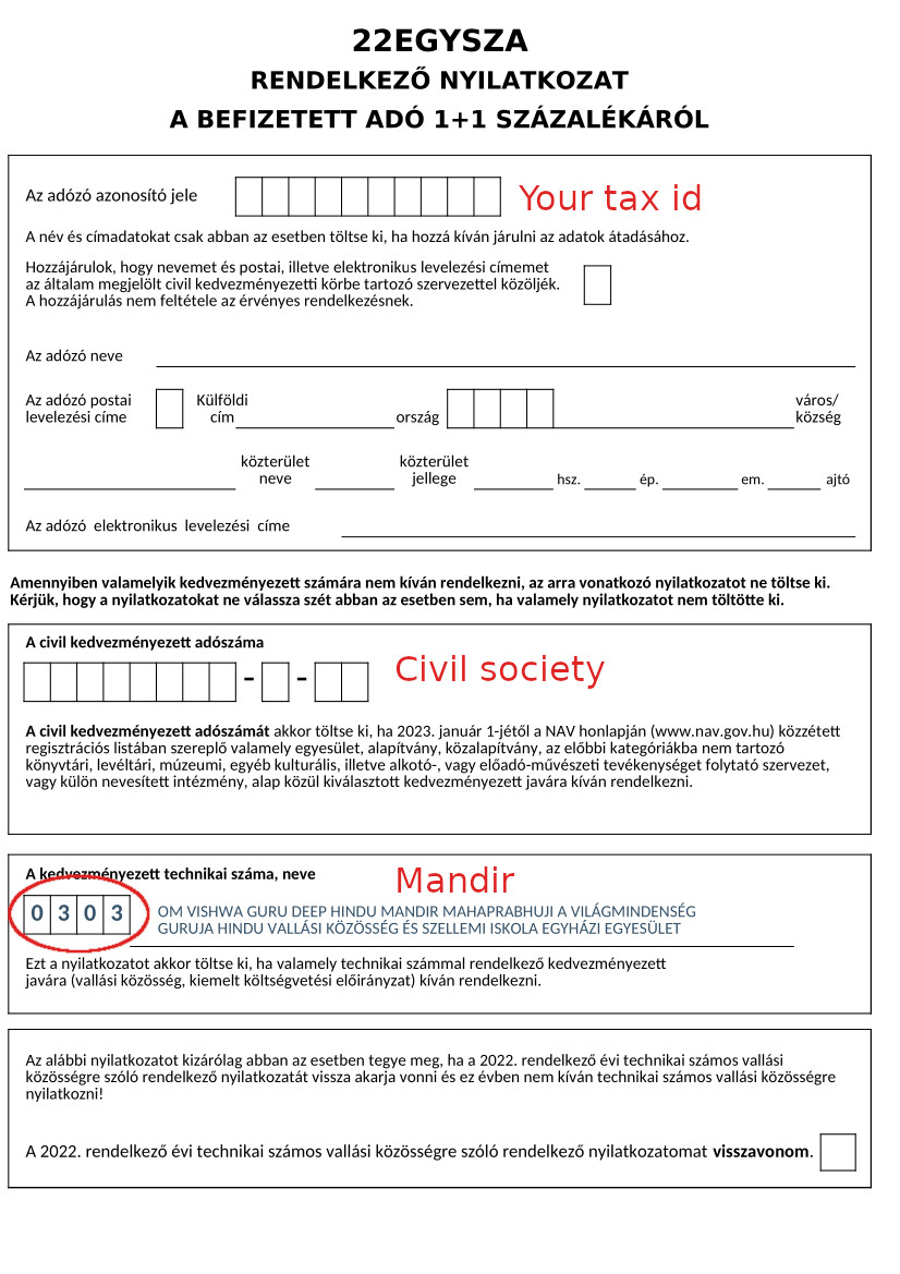 Filling the tax 1% provision form